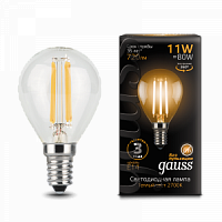 Лампа светодиодная GAUSS Filament Шар 11W 810lm 2700К Е14 1/10/50 (105801111)