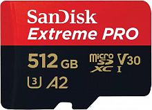 Карта памяти MicroSDXC  512GB  SanDisk Class 10 Extreme Pro A2 V30 UHS-I U3 (200 Mb/s) + SD адаптер (SDSQXCD-512G-GN6MA)