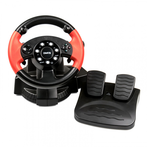 Игровой руль GW-225VR Dialog E-Racer - вибро, 2 педали + рычаг, PC USB/PS4&3/XB1&360/Android/Switch, черный/красный (1/3)