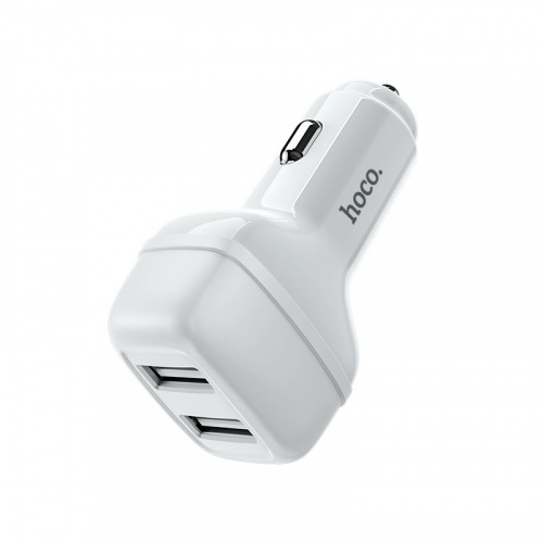 Блок питания автомобильный 2 USB HOCO Z36 Leader, 2400mA, кабель Lightning 1м, огнестойкий, пластик, белый(1/14/140) (6931474727749) фото 2