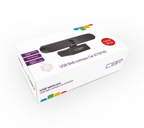Веб-камера CBR CW 870FHD Black, с матрицей 2 МП,1920х1080, USB 2.0, встр. микр. с шумоподавлением, автофокус, чёрный (1/100) фото 4