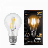 Лампа светодиодная GAUSS Filament А60 6W 600lm 2700К Е27 1/10/40 (102802106)