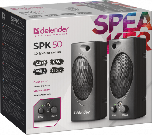 Активная система DEFENDER Defender 2.0 SPK 50 черный, 6 Вт, питание от USB (1/30) (65150) фото 12
