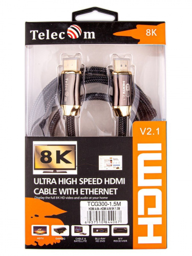 Кабель HDMI 19M/M,ver. 2.1, 8K@60 Hz 1.5m метал разъемы, нейлоновая оплетка Telecom <TCG300-1.5M> (1/50) фото 3