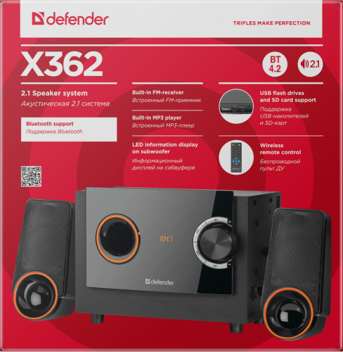 Акустическая система DEFENDER 2.1 X362, черный, 36Вт, BT/FM/MP3/SD/USB/LED/RC (1/4) (65362) фото 12