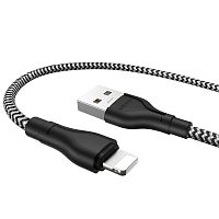 Кабель USB - 8 pin Borofone BX39, Beneficial, 1.0м, круглый, 2.4A, нейлон, в переплёте, цвет: чёрный,белый(1/360) (6931474727275)