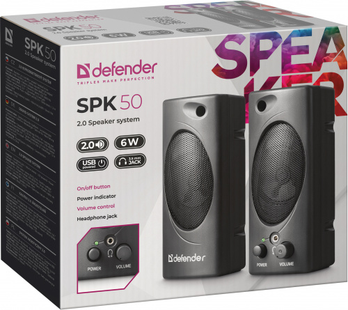 Активная система DEFENDER Defender 2.0 SPK 50 черный, 6 Вт, питание от USB (1/30) (65150) фото 11