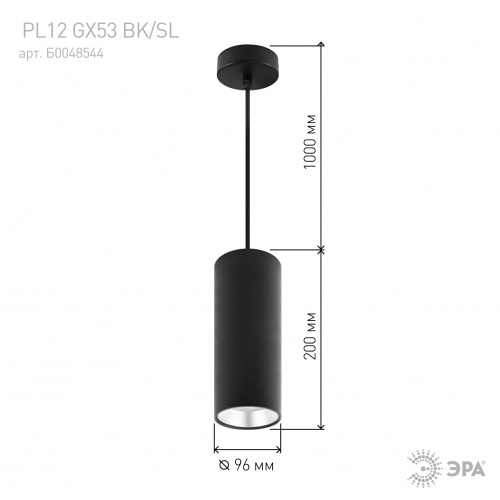Cветильник ЭРА PL12 GX53 BK/SL подвесной под лампу GX53 алюминий цвет черный+серебро (1/18) (Б0048544) фото 4