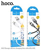 Кабель USB - 8 pin HOCO X109 Energy, 1.0м, круглый, 2.4А, силикон, цвет: чёрный (1/31/310) (6942007636209)