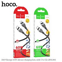 Кабель Type-C - Type-C HOCO X109 Energy, 2.0м, круглый, PD60Вт, 3.0А, силикон, цвет: чёрный (1/31/310) (6942007636322)