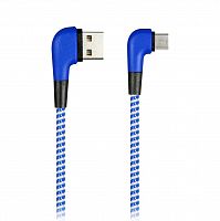 Кабель Smartbuy USB - MicroUSB SOCKS L-TYPE, синий, 2 А, 1 м (ik-12NSL blue)