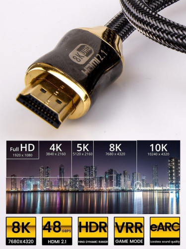 Кабель HDMI 19M/M,ver. 2.1, 8K@60 Hz 0.5m метал разъемы, нейлоновая оплетка Telecom <TCG300-0.5M> (1/50) фото 7