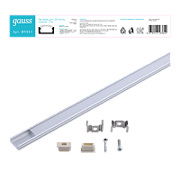 Профиль для светодиодной ленты GAUSS прямой 6х16mm - 2m, алюминий, экран+крепеж в комплекте (1/60) (BT411)