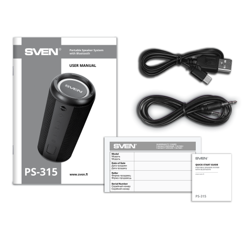 Портативная колонка SVEN АС PS-315 (20 Вт, Waterproof (IPx6), TWS, Bluetooth, USB, microSD, 2000мА*ч), черный (1/10) (SV-021702) фото 3