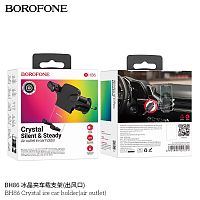 Держатель автомобильный Borofone BH86 Crystal, для смартфона, пластик, воздуховод, цвет: чёрный (1/78) (6941991101311)