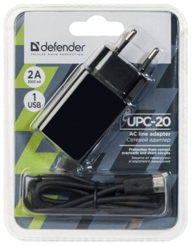 Адаптер сетевой Defender UPC-11, черный, 1xUSB, 5V/2.1А, кабель micro-USB (1/100) (83556) фото 2