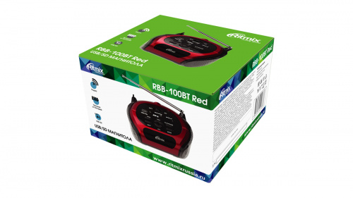 Портативная магнитола RITMIX RBB-100BT red,3Вт*2,Bt,FM, телескоп.ант.,воспр.с USB/SD,формат:MP3,AUX, встр.Аккум.3,7В1200мАч (1/12) (80000352) фото 2