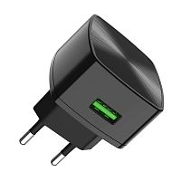 Блок питания сетевой 1 USB HOCO C70A, Cutting-edge, 3000mA, пластик, QC3.0, цвет: чёрный (1/74) (6931474706638)