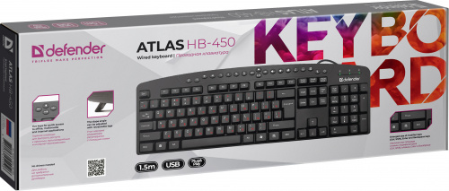 Клавиатура проводная DEFENDER Atlas HB-450 RU, USB, мультимедиа 124 кн., черная (1/40) (45450) фото 5