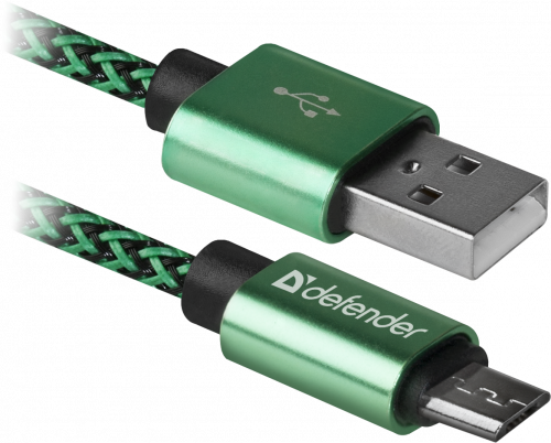 Кабель DEFENDER USB08-03T PRO USB2.0, зеленый, AM-MicroBM, 1m, 2.1A (1/100) (87804) фото 2