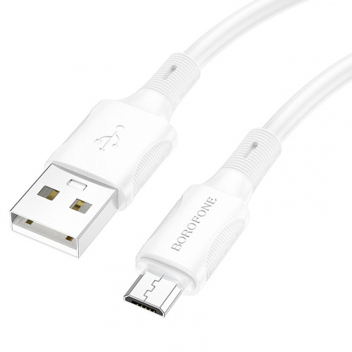 Кабель USB - микро USB Borofone BX80, 1.0м, круглый, 2.4A, силикон, цвет: белый (1/33/330) (6974443385212)