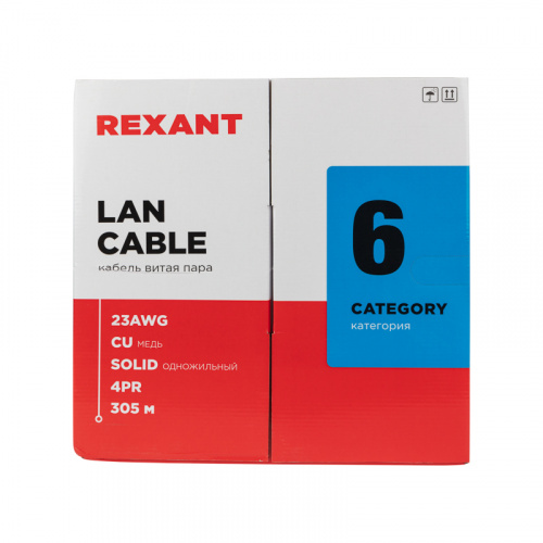 Кабель витая пара U/UTP, CAT 6, ZH нг(А)-HF, 4PR, 23AWG, INDOOR, SOLID, серый, 305 м, REXANT (1/1) (01-0067) фото 3