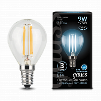 Лампа светодиодная GAUSS Filament Шар 9W 710lm 4100К Е14 1/10/50 (105801209)