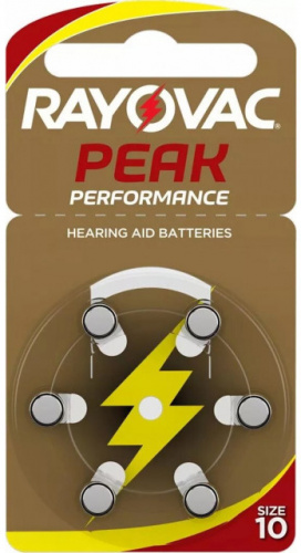 Элемент питания RAYOVAC PEAK 10, для слуховых аппаратов (6/60/300) (5000252022886)