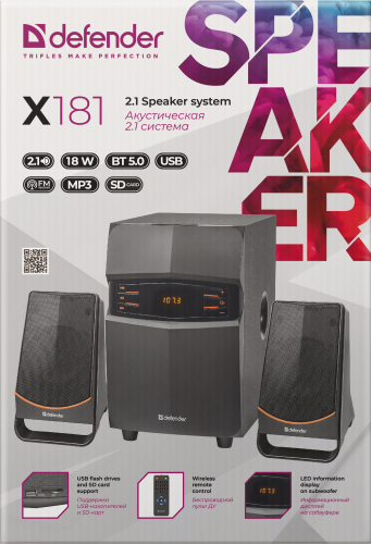 Акустическая система DEFENDER 2.1 X181, черный, 18Вт, BT/FM/MP3/SD/USB/LED/RC (1/4) (65181) фото 10