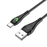 Кабель USB - Type-C Borofone BX65 Bright, 1.0м, круглый, 2.0A, силикон, подсветка, цвет: чёрный (1/360) (6974443382365)