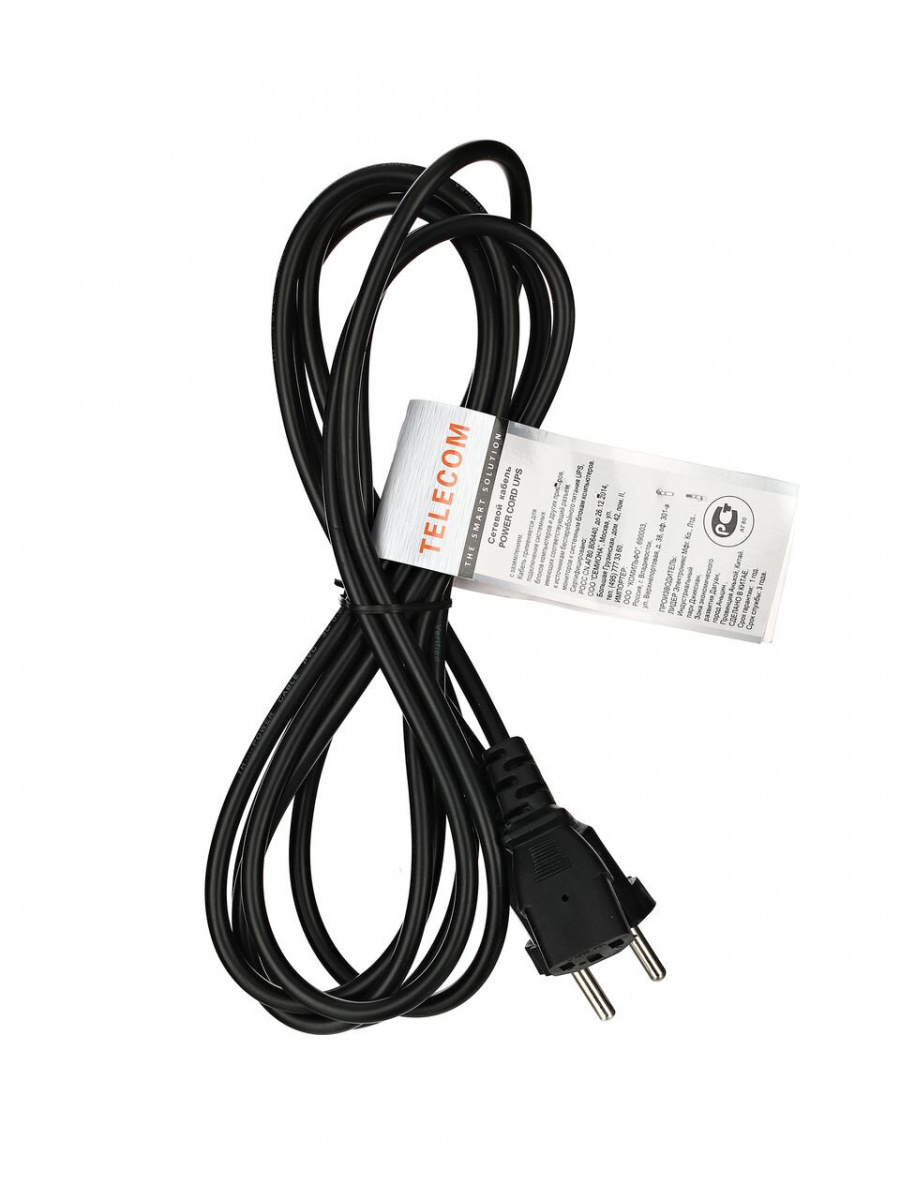 Кабель компьютер - розетка 220V EU (прямой) 3GX0,5mm2, 3,0m, медь, Telecom  (1/50) (TE021-CU0.5-3M)