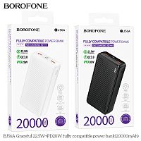 Мобильный аккумулятор Аккумулятор внешний Borofone BJ56A Graceful, 20000mAh, пластик, PD20Вт, 1 USB выход, Type-C, цвет: белый (1/42) (6941991111839)