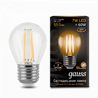 Лампа светодиодная GAUSS Filament Шар 7W 550lm 2700К Е27 1/10/50 (105802107)