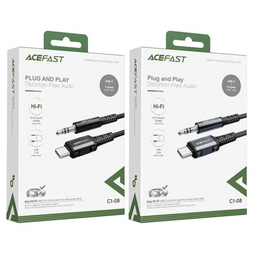 Кабель AUX, Jack 3,5mm(m) - Type-C(m) ACEFAST C1-08, 1.2м, круглый, ткань, цвет: чёрный (1/24/192) (6974316280620)