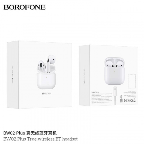 Наушники внутриканальные Borofone BW02, Plus, пластик, bluetooth 5.1, микрофон, цвет: белый (1/22/132) (6931474753922)