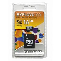 Карта памяти MicroSD  16GB  Exployd Class 10 + SD адаптер (EX016GCSDHC10-AD)