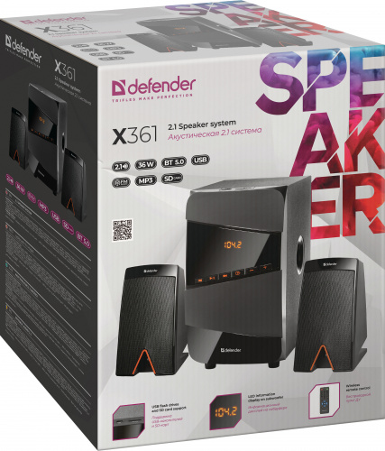 Акустическая система DEFENDER 2.1 X361, черный, 36Вт, BT/FM/MP3/SD/USB/LED/RC (1/4) (65361) фото 11