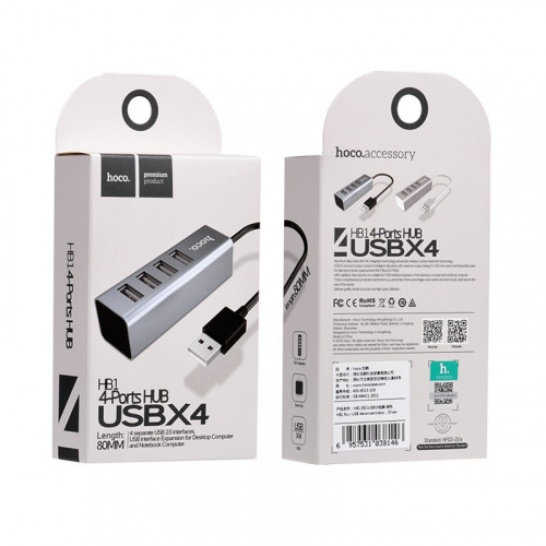 USB-концентратор HOCO HB1, 4 гнезда, 1 USB выход, цвет: белый (1/12/120) (6957531038146) фото 8