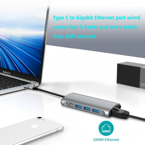 Кабель-адаптер USB3.1 Type-CM-->HDMI 4K*60Hz +3USB3.0+RJ45+TF+SD+PD charging  VCOM <CU463> фото 7
