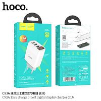 Блок питания сетевой 3 USB HOCO C93A, Easy, 3400mA, цвет: белый (1/12/120) (6931474760593)