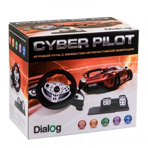 Игровой руль GW-155VR Dialog CyberPilot - эф.вибрации, 2 педали, рычаг ПП, PC USB, черный/серый (1/2) фото 3