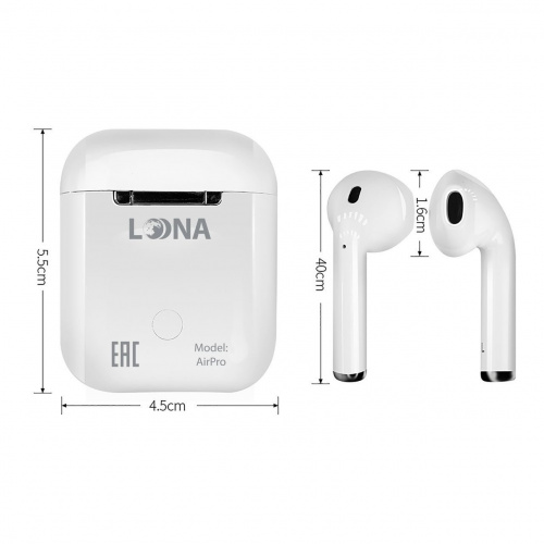 Беспроводные TWS-наушники Loona TWS-003white,Bluetooth: V5.0, кабель lightning для зарядки, белые (TWS-003WHITE) фото 3