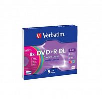 Диск VERBATIM DVD+R 8.5 GB (8x) SL/5 Color Double Layer (100) (43682)