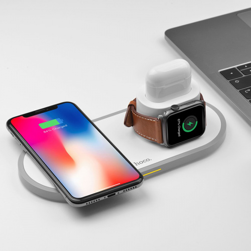 Устройство зарядное беспроводное HOCO CW21, Wisdom, для смартфонов, Apple Watch и Airpods, 2000mA, пластик, Qi, цвет: белый (1/44) (6931474706560) фото 4
