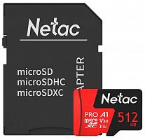 Карта памяти MicroSDXC  512GB  Netac  P500  Extreme Pro Class 10 UHS-I A1 V30 (100 Mb/s) + SD адаптер (NT02P500PRO-512G-R)