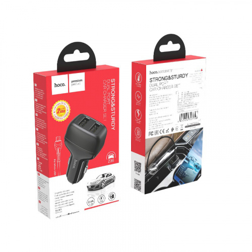 Блок питания автомобильный 2 USB HOCO Z36 Leader, 2400mA, кабель Micro-USB 1м, огнестойкий, пластик, чёрный(1/14/140) (6931474727756) фото 12