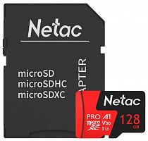 Карта памяти MicroSD  128GB  Netac  P500  Extreme Pro Class 10 UHS-I A1 V30 (100 Mb/s) + SD адаптер (NT02P500PRO-128G-R)
