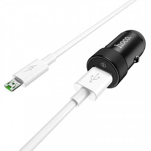 Блок питания автомобильный 1 USB HOCO Z32A Flash power, 4000mA, QC3.0, кабель Micro-USB, металл, черный (6931474717795) фото 2