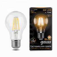 Лампа светодиодная GAUSS Filament А60 8W 740lm 2700К Е27 1/10/40 (102802108)