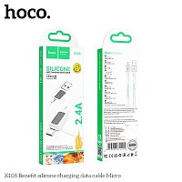 Кабель USB - микро USB HOCO X108 Benefit, 1.0м, круглый, 2.4А, силикон, цвет: белый (1/31/310) (6942007632225)